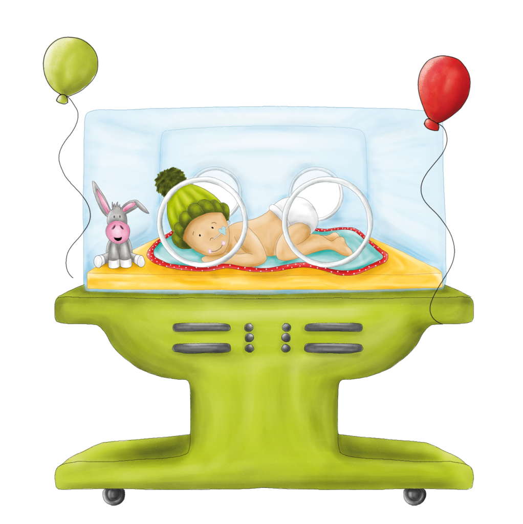 Illustration eines Früchen im Inkubator